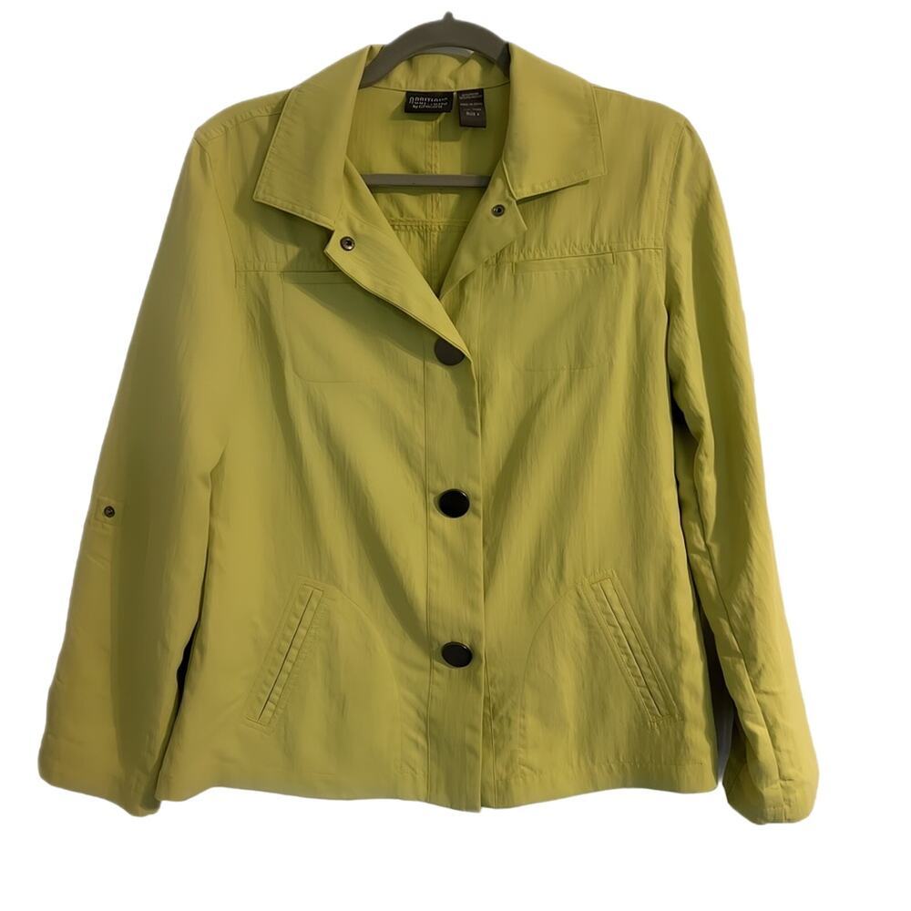 Chico’s Jacket Women's‎ Size 1 Medium Lime Green Snap Buttons Roll Up Sleeves